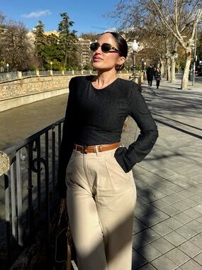 ZARA pinstripe top with shoulder pads